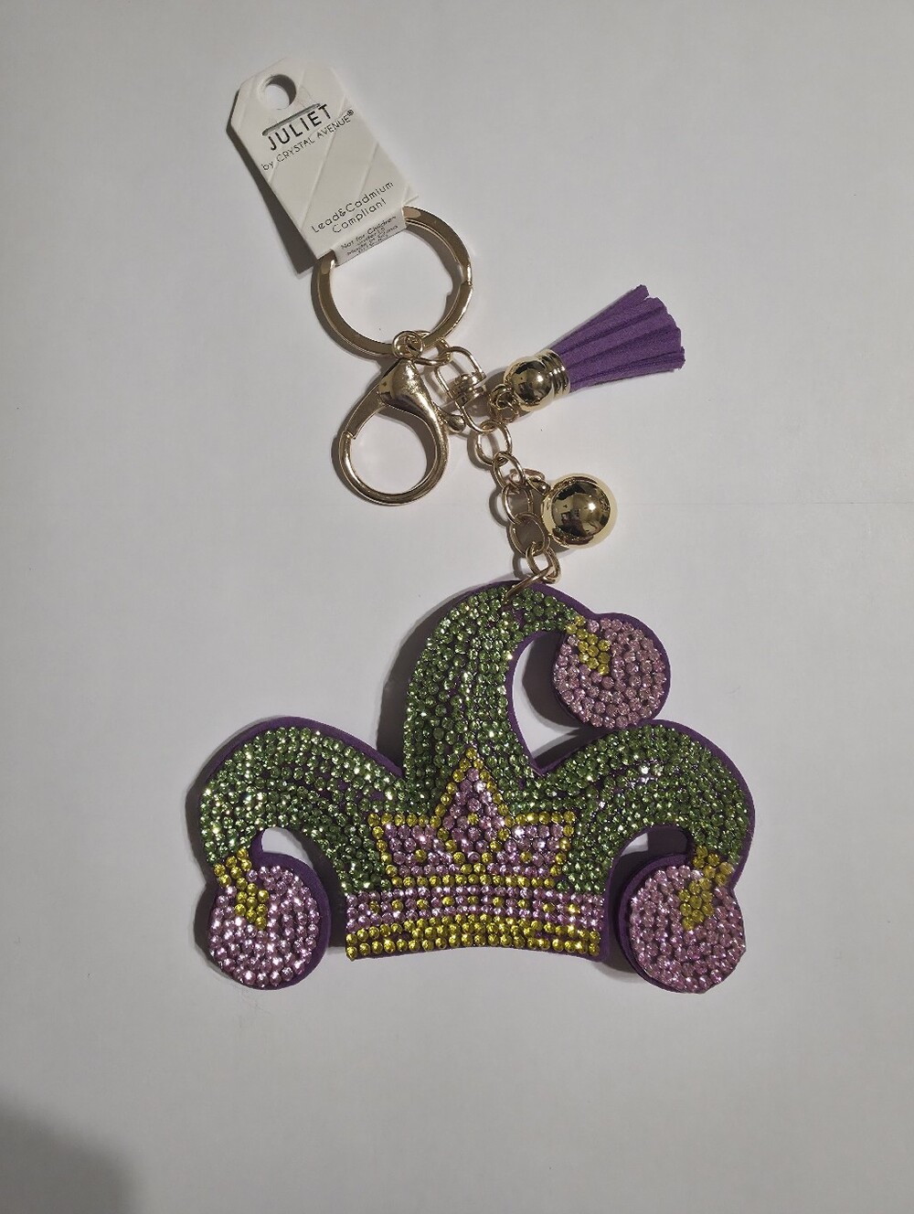 Mardi Gras Juliet Jeweled Jester Keychain - Green & Purple